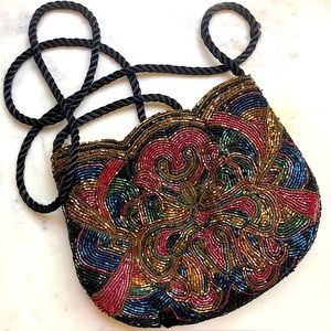 Vintage Hand Beaded Crossbody Purse